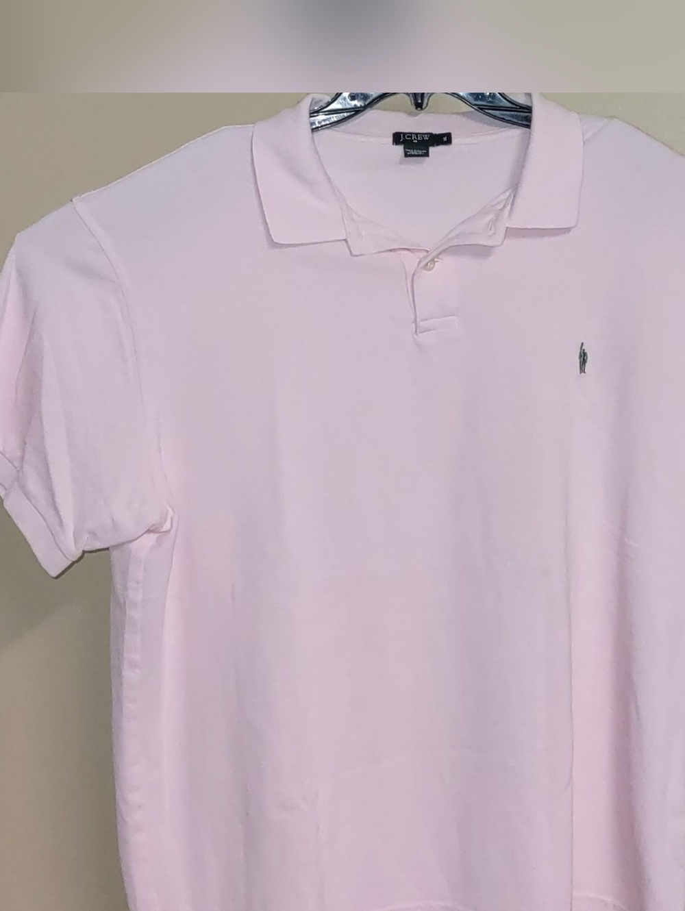 J. Crew Unique Vintage Polo Shirt Lt Pink XL Green Oarsman Logo Short Sleeve EUC